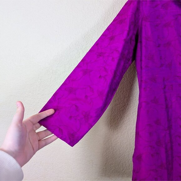 VTG 90s Chicos 100% Silk Magenta Pink Floral Embroidered Button-Down M Fairy - Picture 3 of 8